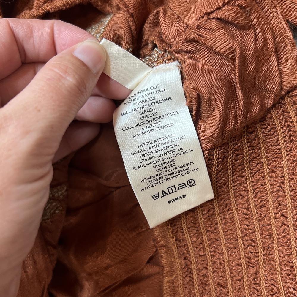 Free People Blouse Womens Small Brown Embroidered Puff Sleeve Boho Top Festival - Picture 6 of 11
